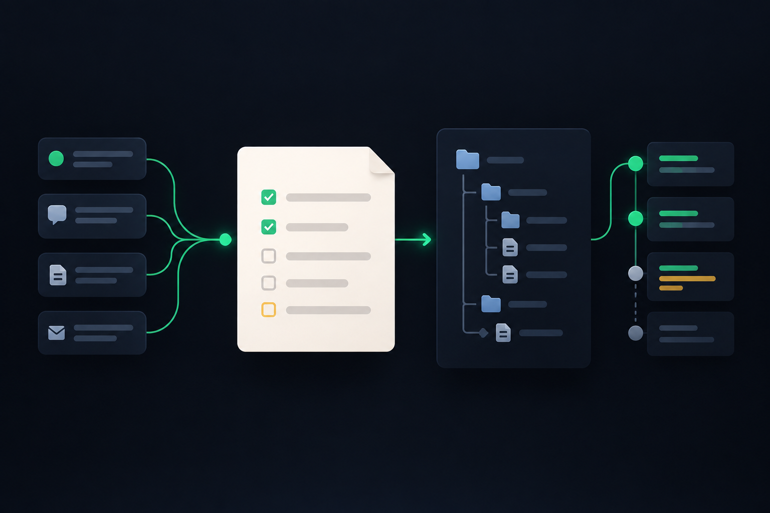 A plain task file connecting captured work to a code repository and a version-history trail