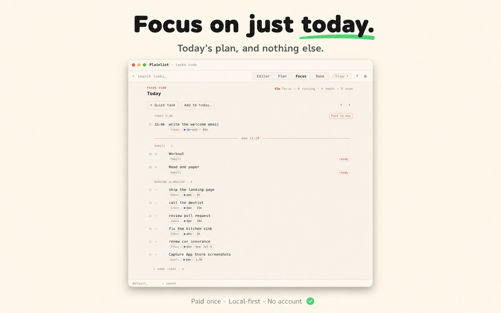 Plainlist Focus — today's plan and nothing else.
